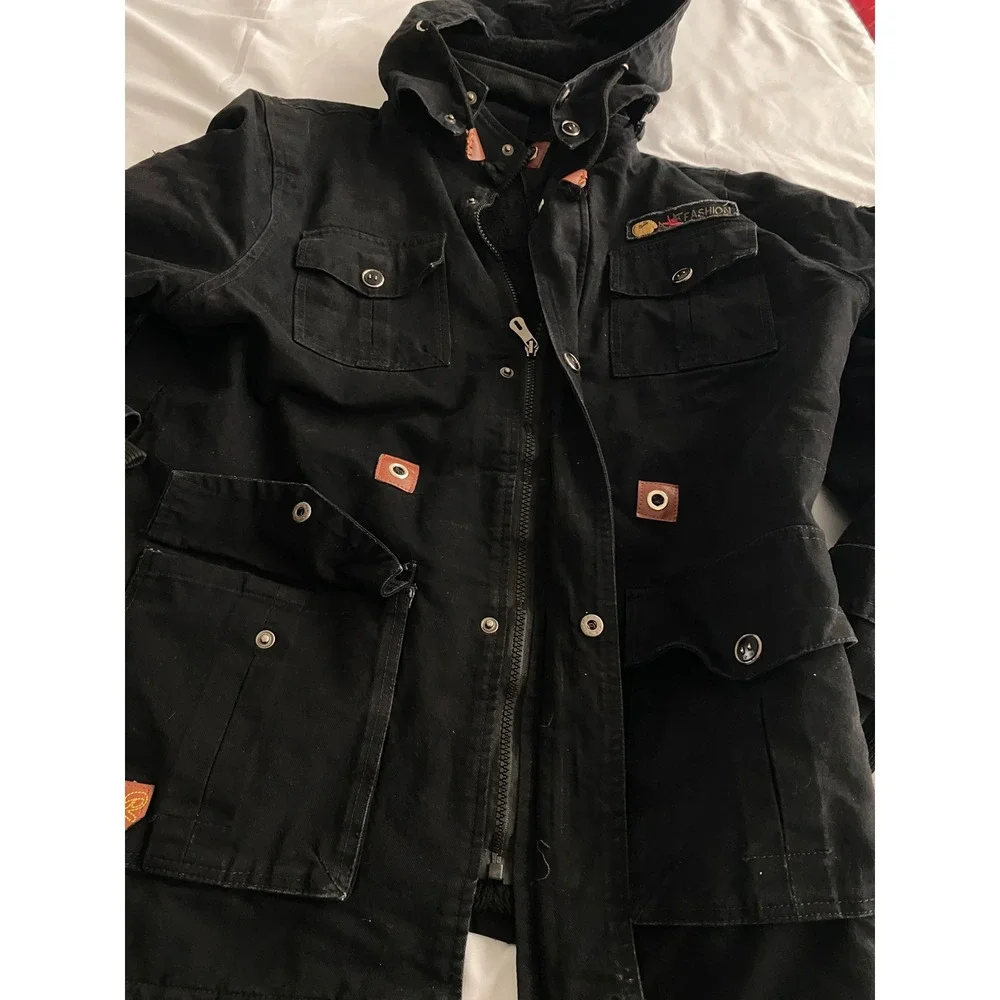 Now's Fashion Mens Utility Field Jacket GORPCORE Canvas Parka Size XL Black